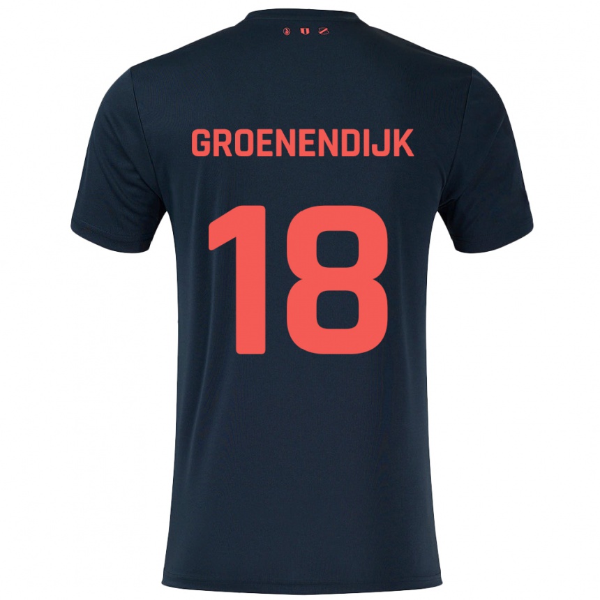 Kids Football Tami Groenendijk #18 Black Red Away Jersey 2024/25 T-Shirt