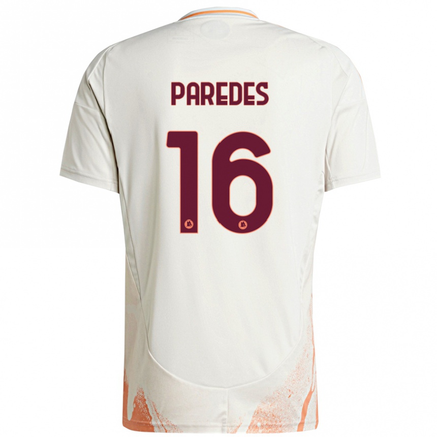 Kids Football Leandro Paredes #16 Cream White Orange Away Jersey 2024/25 T-Shirt