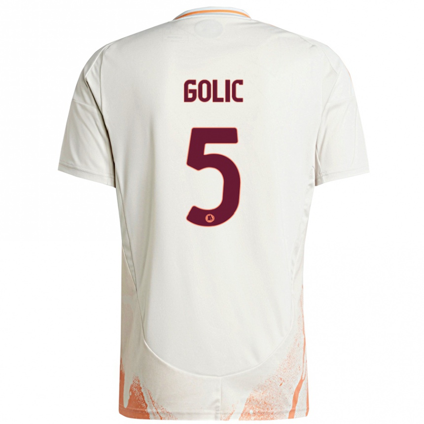 Kids Football Lovro Golic #5 Cream White Orange Away Jersey 2024/25 T-Shirt