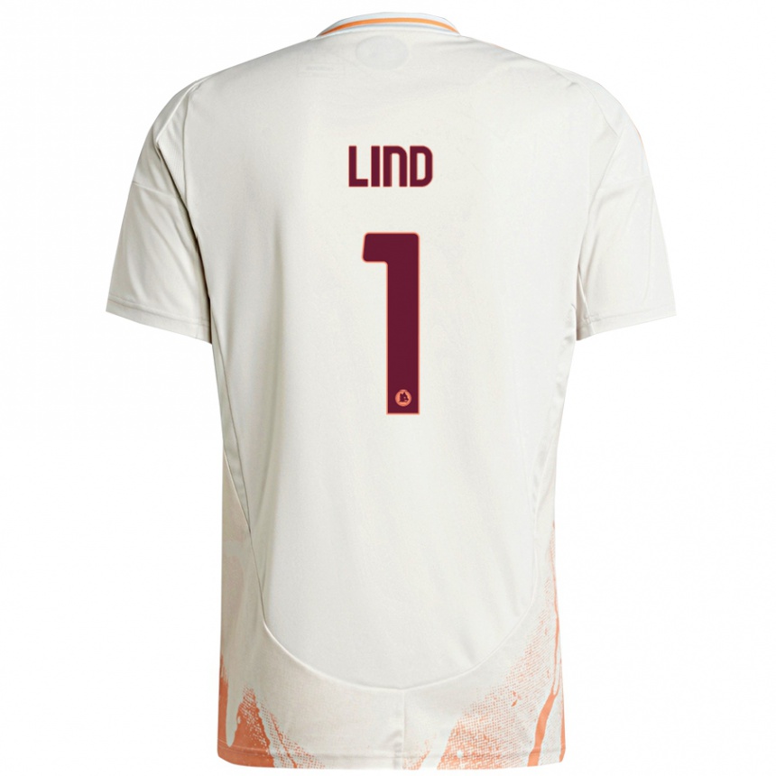 Kids Football Emma Lind #1 Cream White Orange Away Jersey 2024/25 T-Shirt