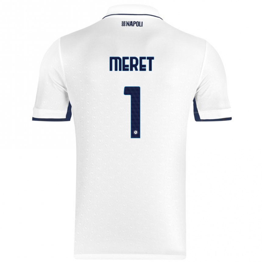 Kids Football Alex Meret #1 White Royal Blue Away Jersey 2024/25 T-Shirt