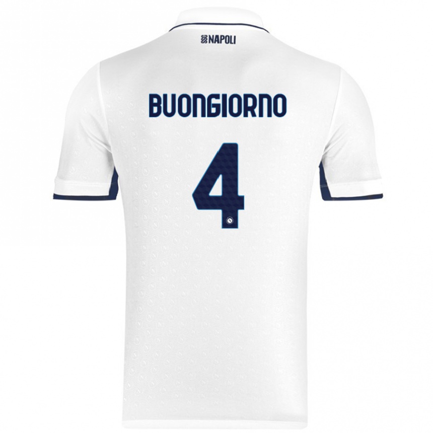 Kids Football Alessandro Buongiorno #4 White Royal Blue Away Jersey 2024/25 T-Shirt