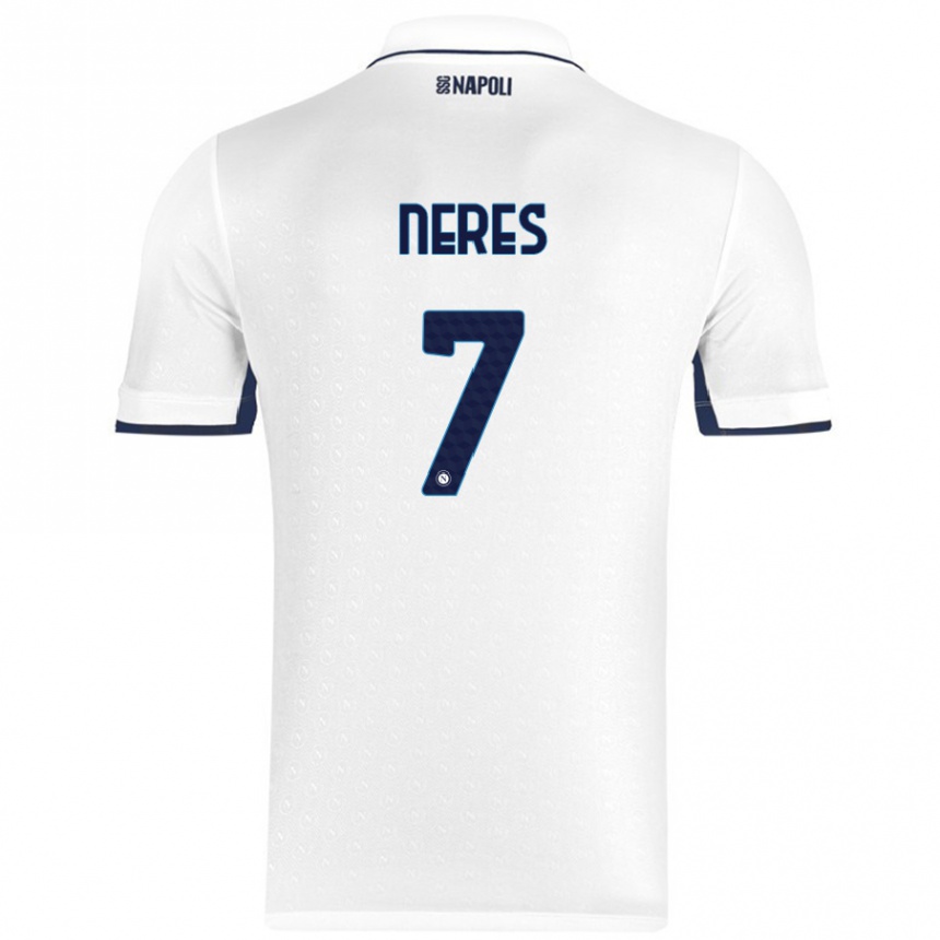 Kids Football David Neres #7 White Royal Blue Away Jersey 2024/25 T-Shirt