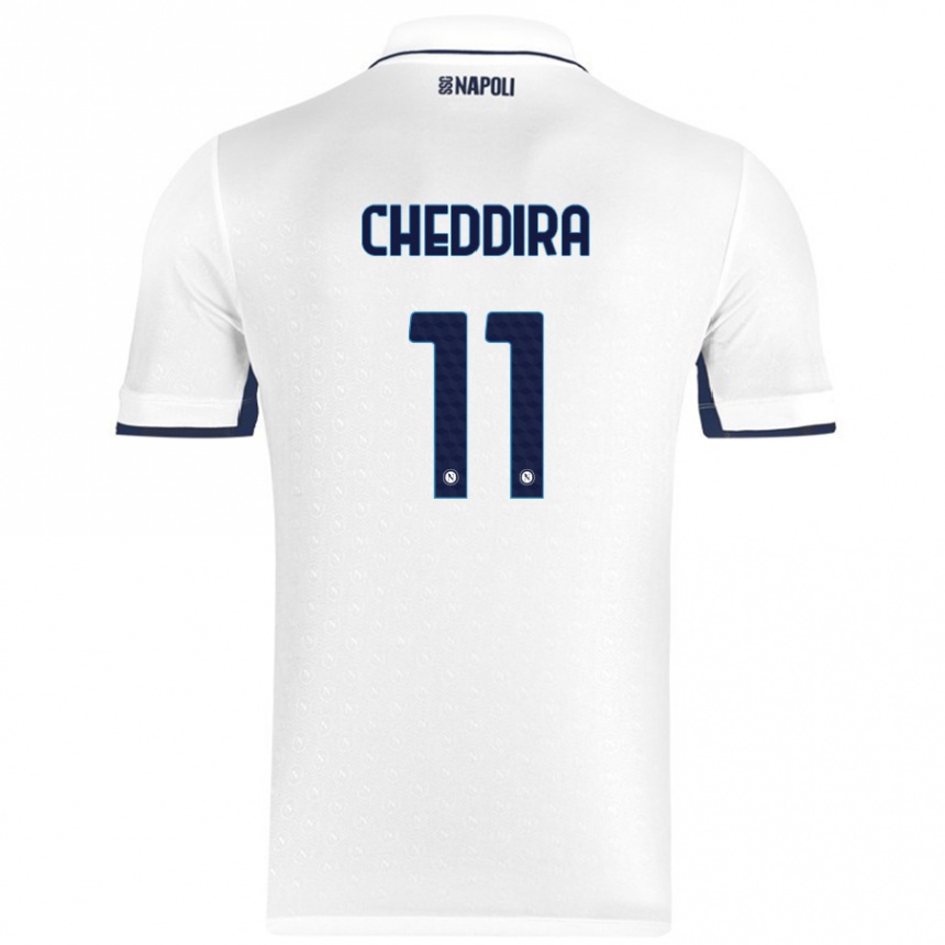 Kids Football Walid Cheddira #11 White Royal Blue Away Jersey 2024/25 T-Shirt