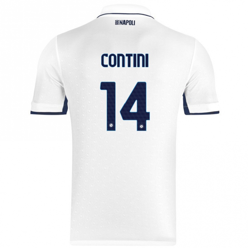 Kids Football Nikita Contini #14 White Royal Blue Away Jersey 2024/25 T-Shirt