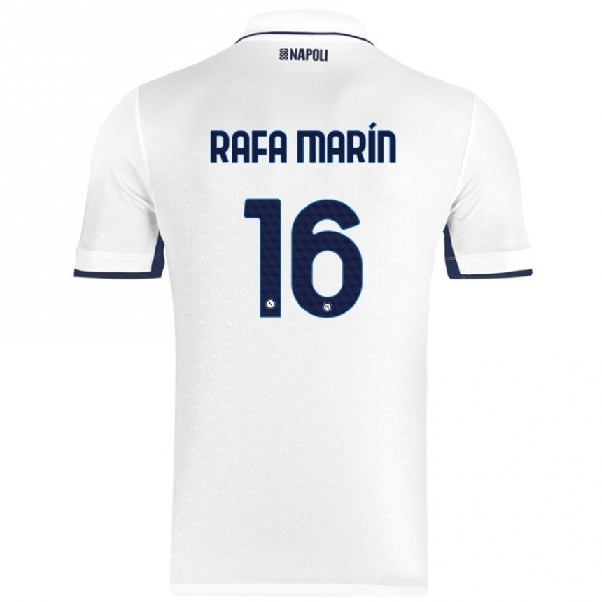 Kids Football Rafa Marín #16 White Royal Blue Away Jersey 2024/25 T-Shirt