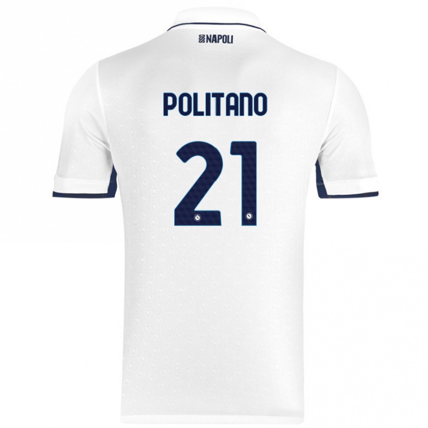 Kids Football Matteo Politano #21 White Royal Blue Away Jersey 2024/25 T-Shirt