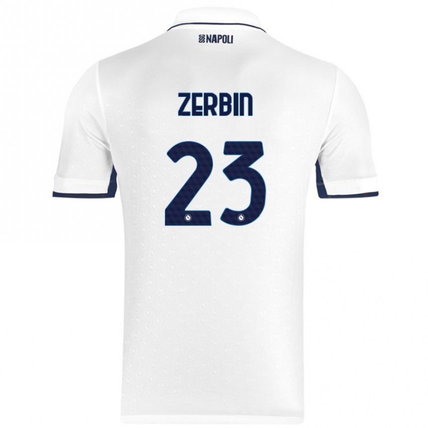 Kids Football Alessio Zerbin #23 White Royal Blue Away Jersey 2024/25 T-Shirt