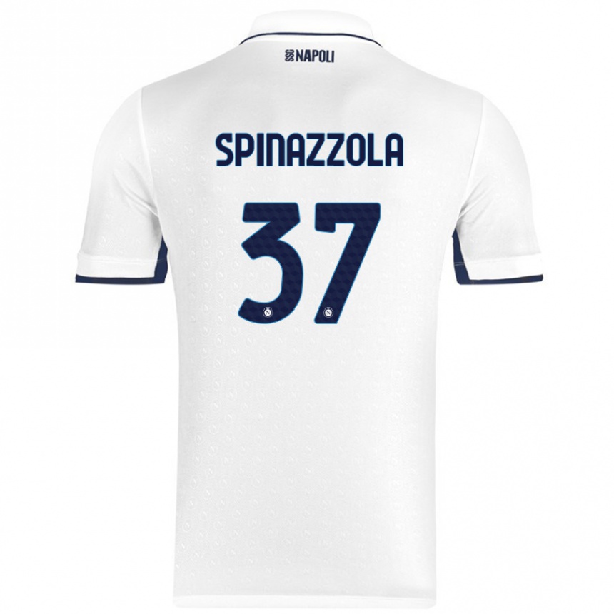 Kids Football Leonardo Spinazzola #37 White Royal Blue Away Jersey 2024/25 T-Shirt