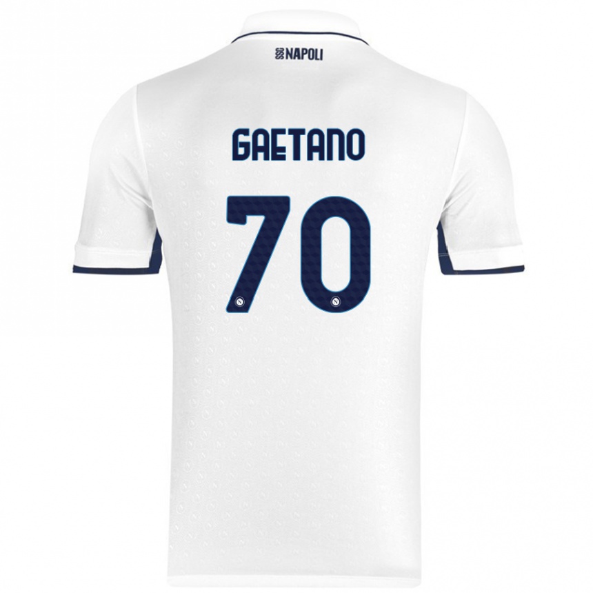 Kids Football Gianluca Gaetano #70 White Royal Blue Away Jersey 2024/25 T-Shirt