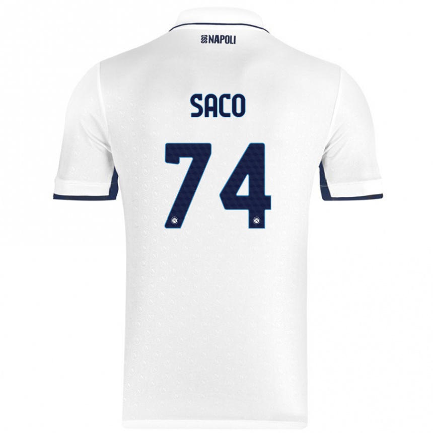 Kids Football Coli Saco #74 White Royal Blue Away Jersey 2024/25 T-Shirt