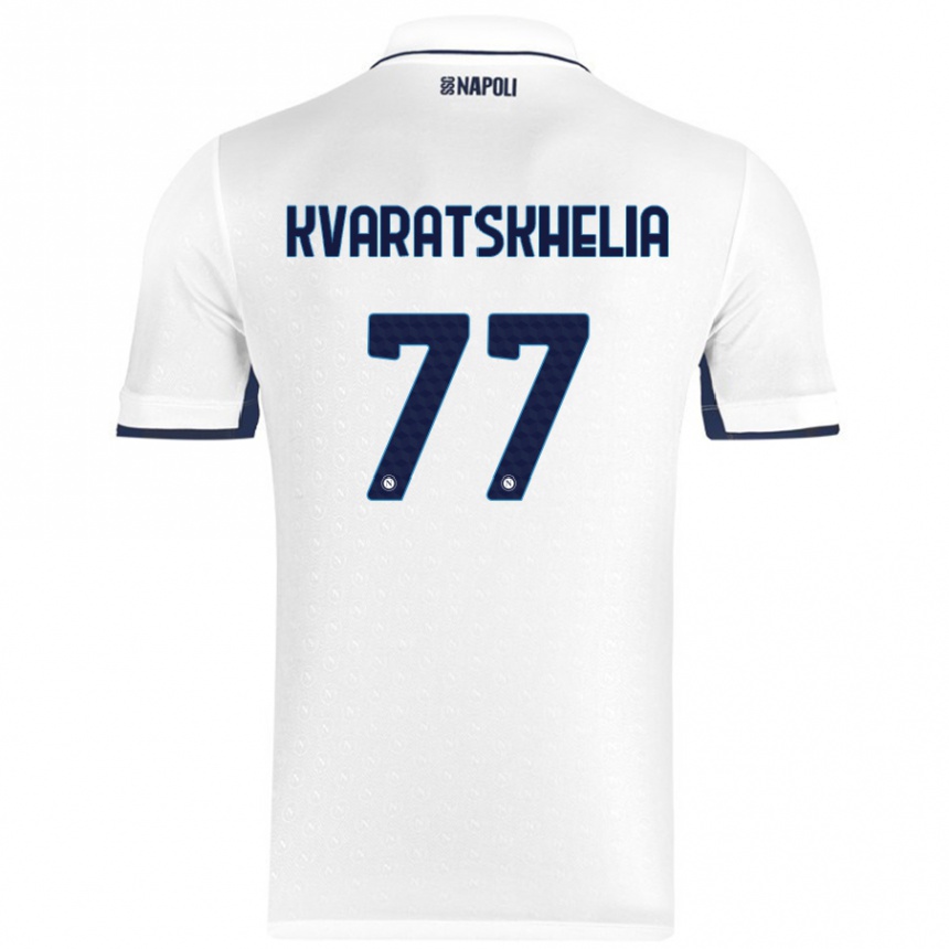 Kids Football Khvicha Kvaratskhelia #77 White Royal Blue Away Jersey 2024/25 T-Shirt