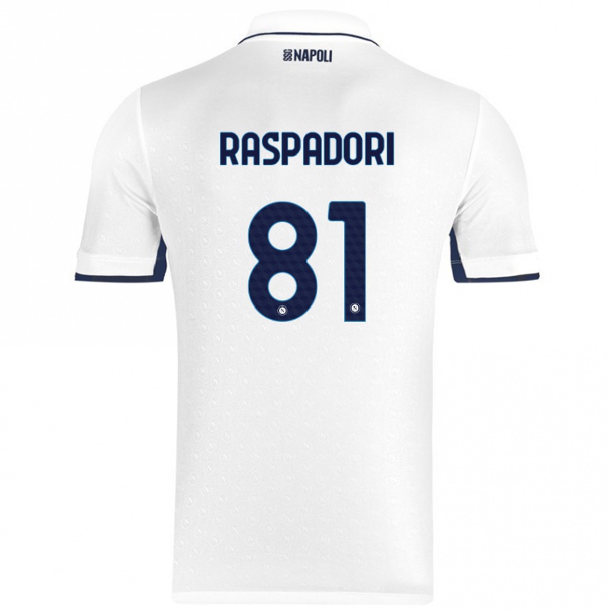 Kids Football Giacomo Raspadori #81 White Royal Blue Away Jersey 2024/25 T-Shirt