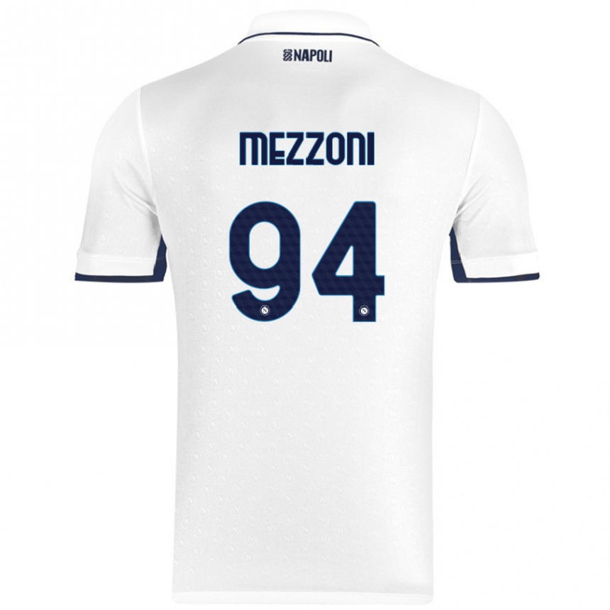 Kids Football Francesco Mezzoni #94 White Royal Blue Away Jersey 2024/25 T-Shirt