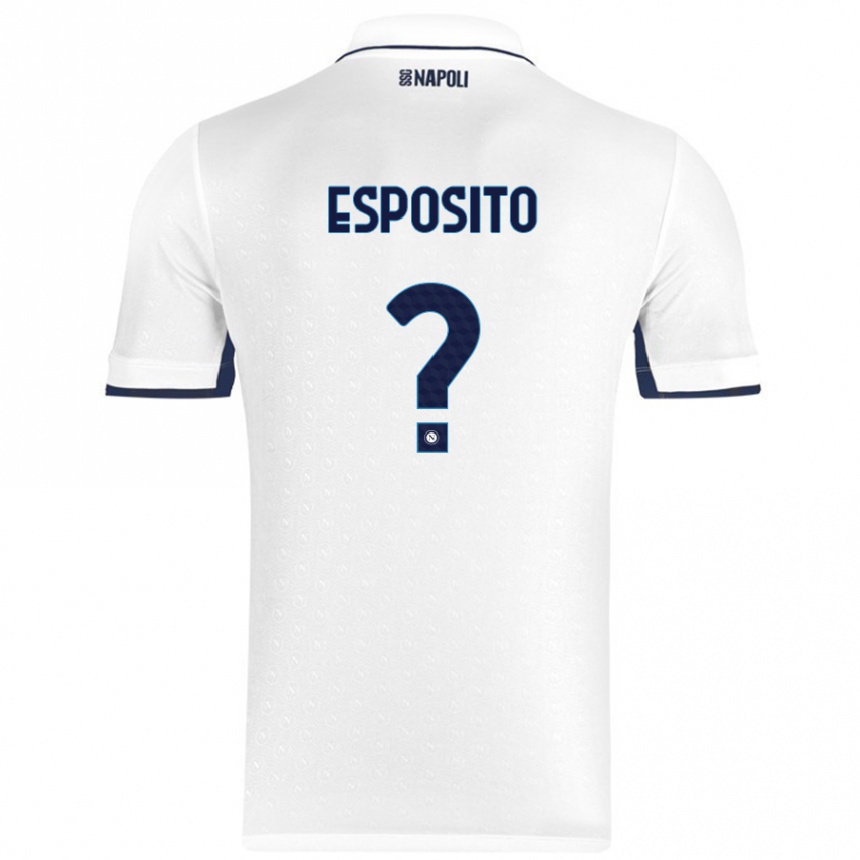 Kids Football Mattia Esposito #0 White Royal Blue Away Jersey 2024/25 T-Shirt