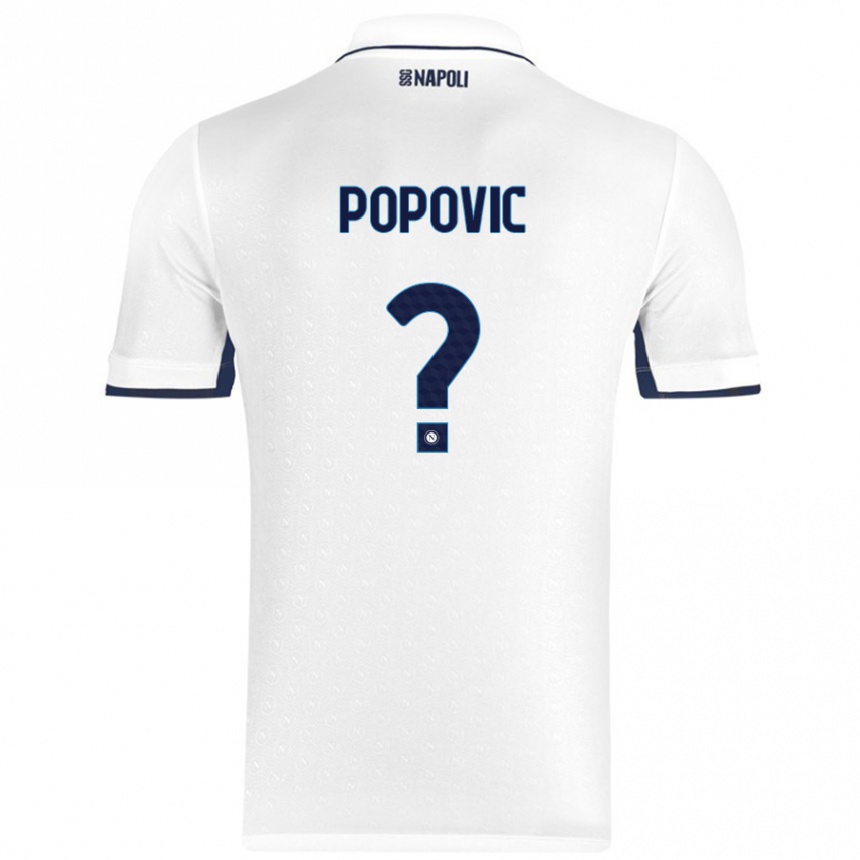 Kids Football Matija Popovic #0 White Royal Blue Away Jersey 2024/25 T-Shirt