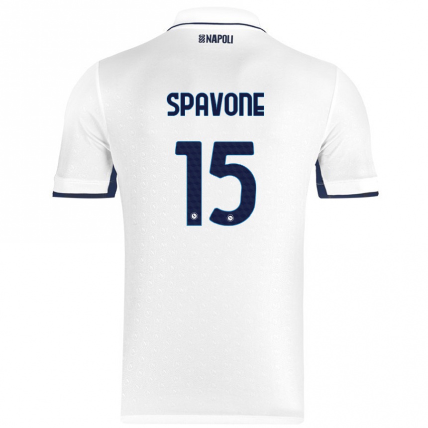 Kids Football Alessandro Spavone #15 White Royal Blue Away Jersey 2024/25 T-Shirt