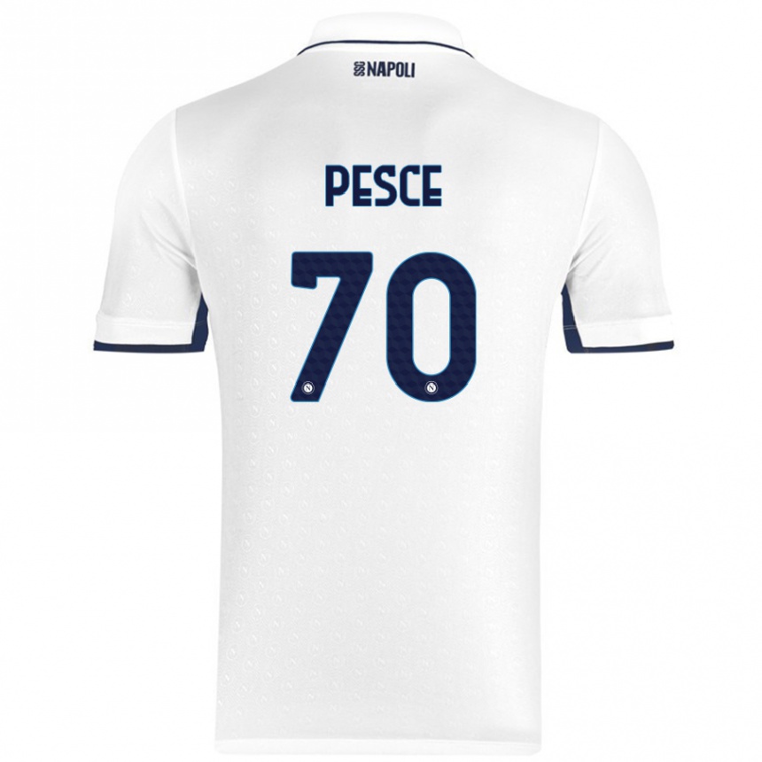 Kids Football Antonio Pesce #70 White Royal Blue Away Jersey 2024/25 T-Shirt