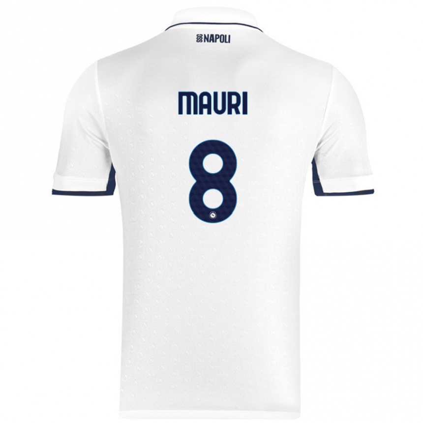 Kids Football Claudia Mauri #8 White Royal Blue Away Jersey 2024/25 T-Shirt