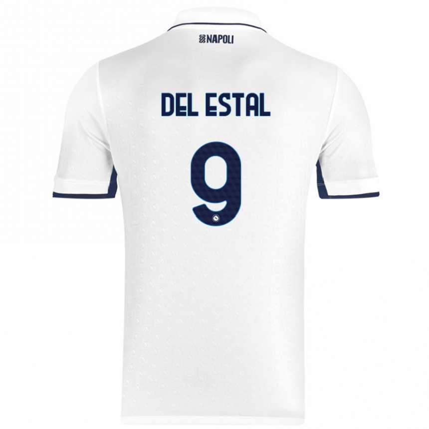 Kids Football Eli Del Estal #9 White Royal Blue Away Jersey 2024/25 T-Shirt