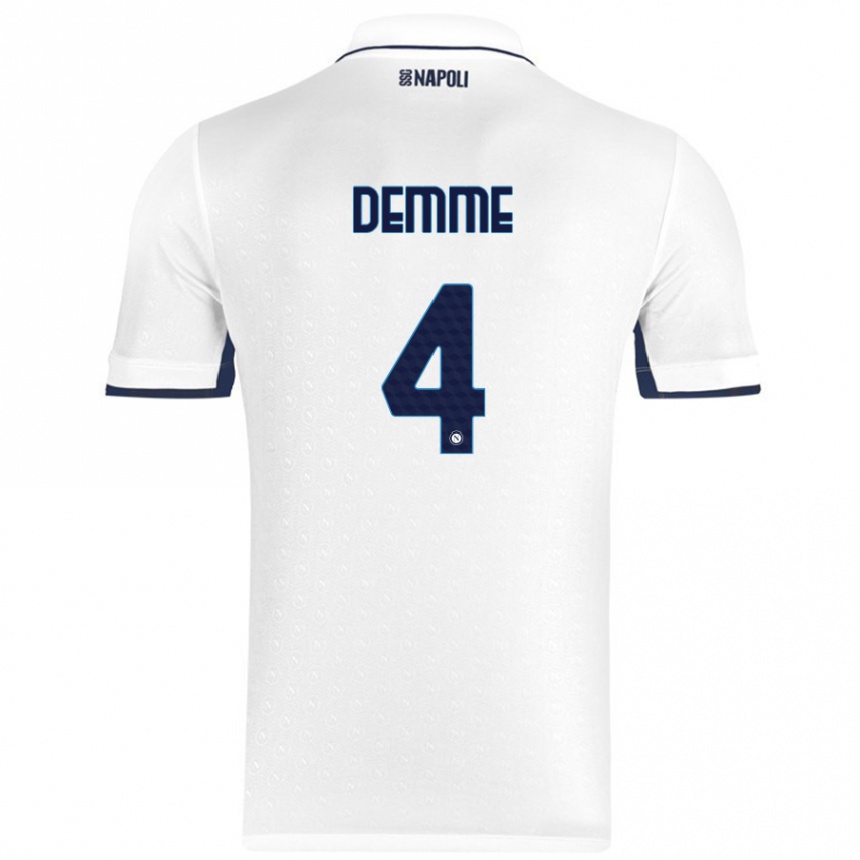 Kids Football Diego Demme #4 White Royal Blue Away Jersey 2024/25 T-Shirt