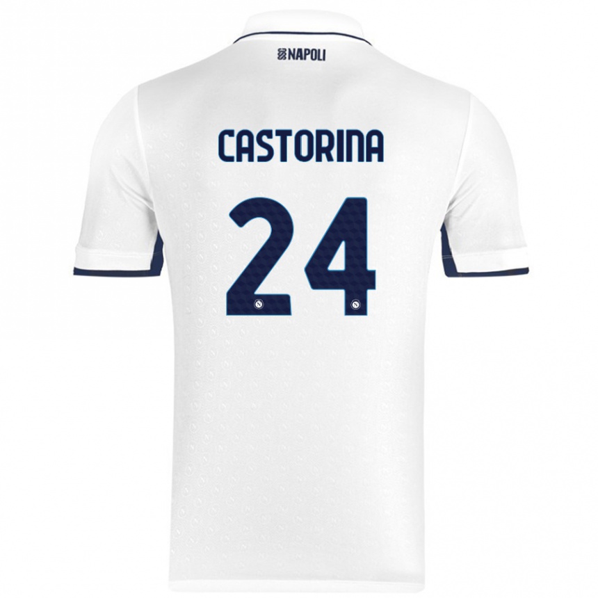 Kids Football Alessandro Castorina #24 White Royal Blue Away Jersey 2024/25 T-Shirt