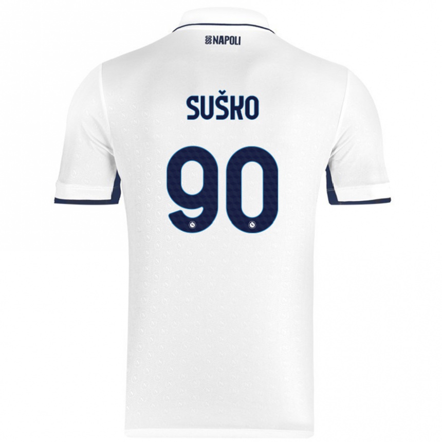 Kids Football Daniel Suško #90 White Royal Blue Away Jersey 2024/25 T-Shirt