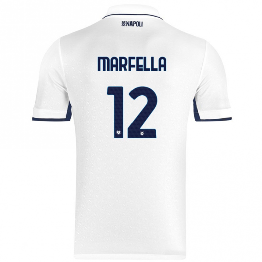 Kids Football Davide Marfella #12 White Royal Blue Away Jersey 2024/25 T-Shirt