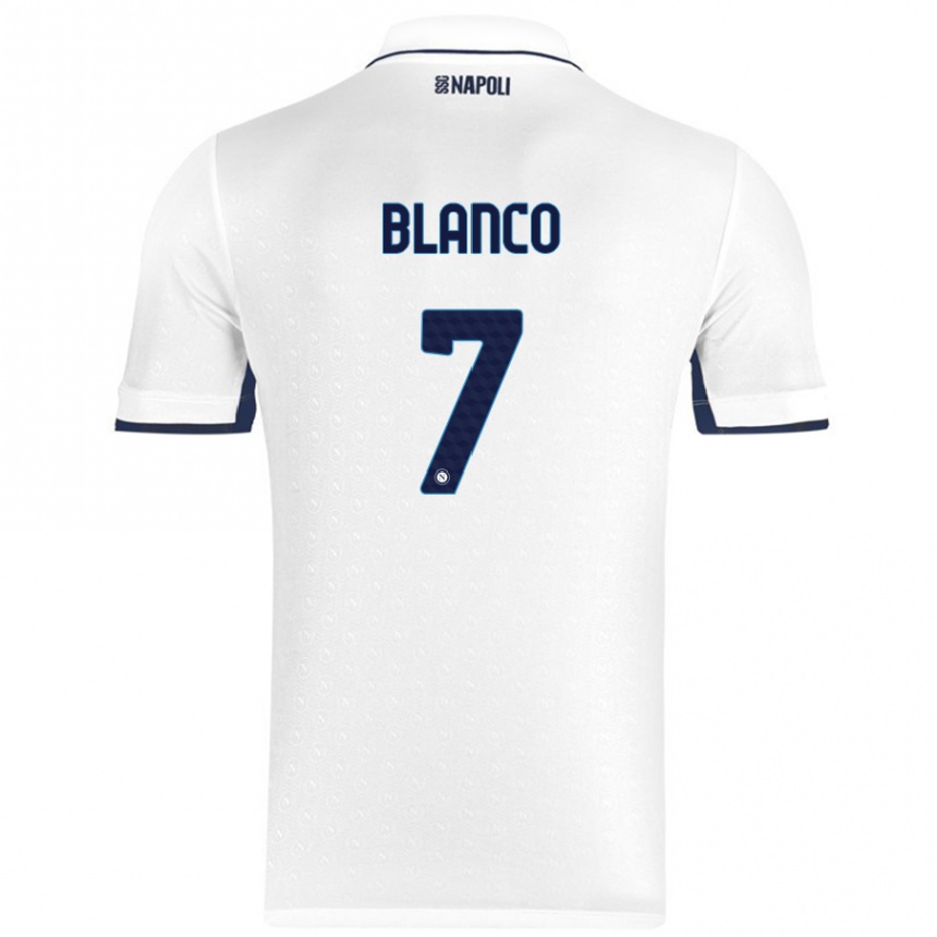 Kids Football Gimena Blanco #7 White Royal Blue Away Jersey 2024/25 T-Shirt