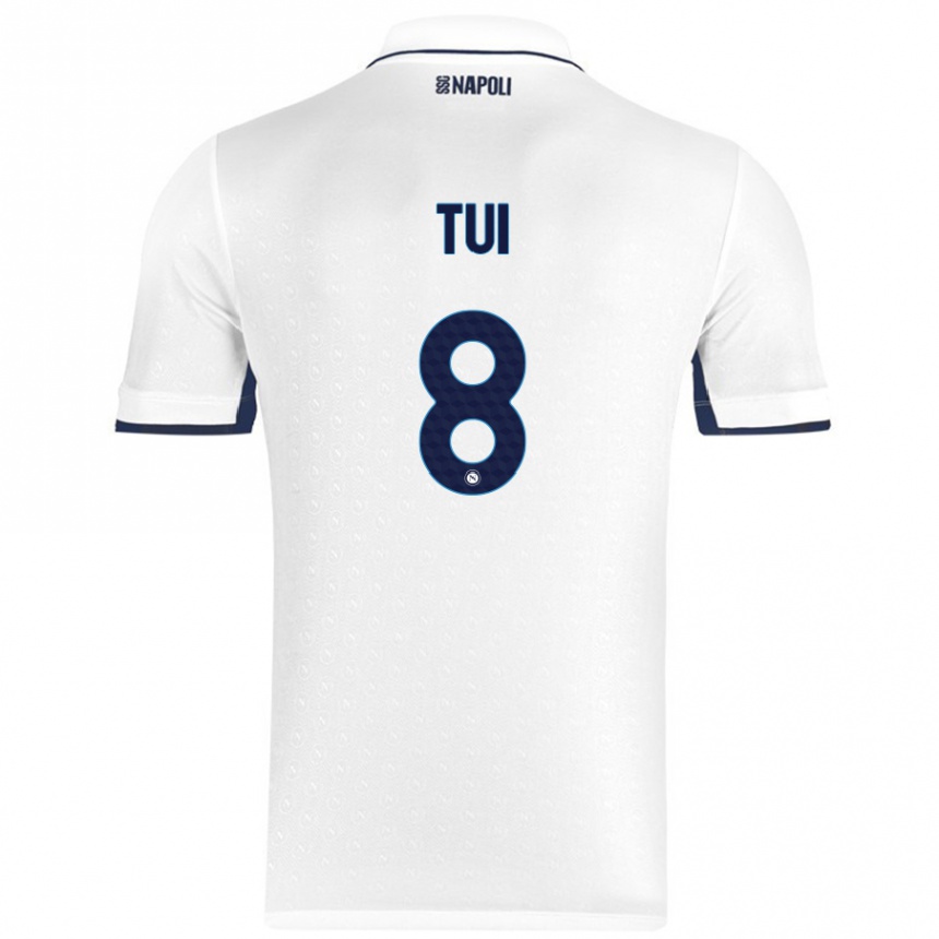 Kids Football Sara Tui #8 White Royal Blue Away Jersey 2024/25 T-Shirt