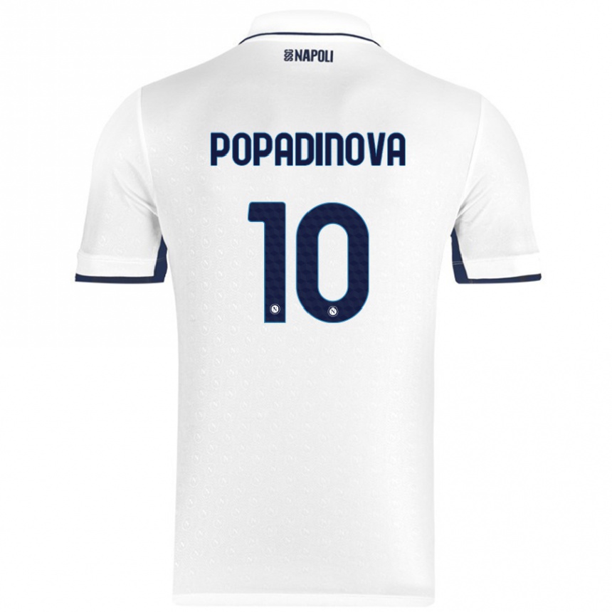 Kids Football Evdokiya Popadinova #10 White Royal Blue Away Jersey 2024/25 T-Shirt