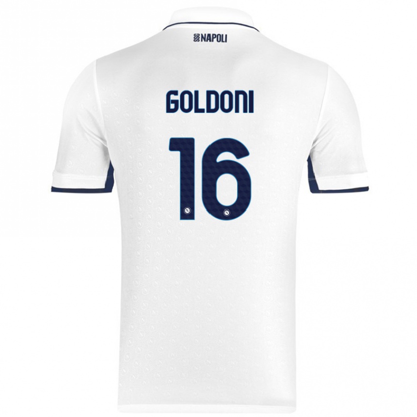 Kids Football Eleonora Goldoni #16 White Royal Blue Away Jersey 2024/25 T-Shirt