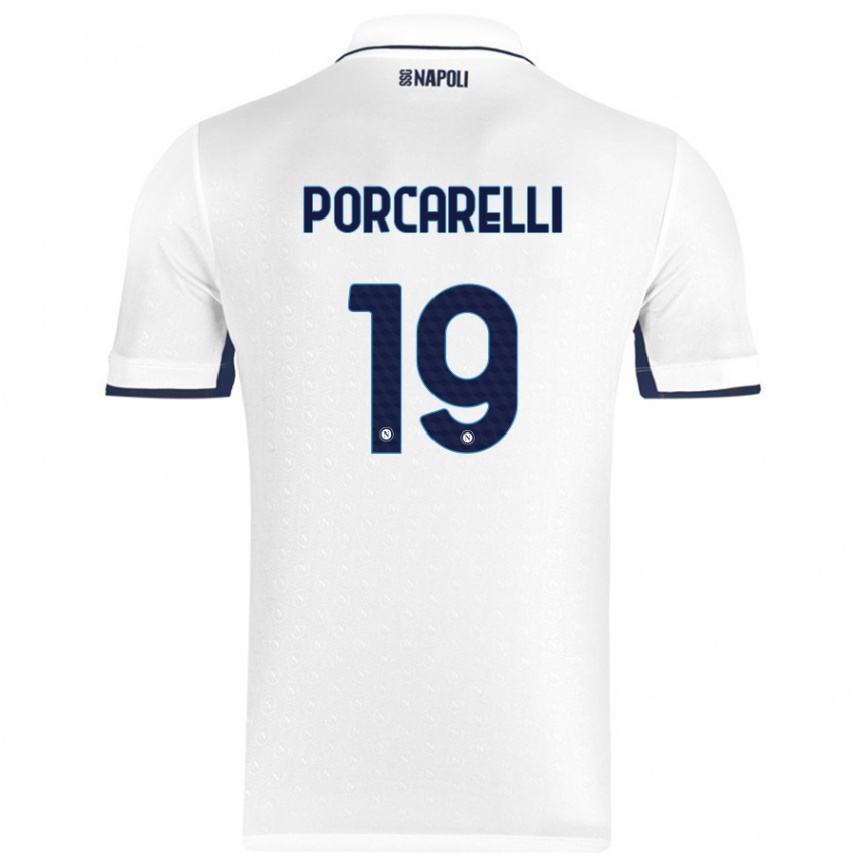 Kids Football Maddelena Porcarelli #19 White Royal Blue Away Jersey 2024/25 T-Shirt