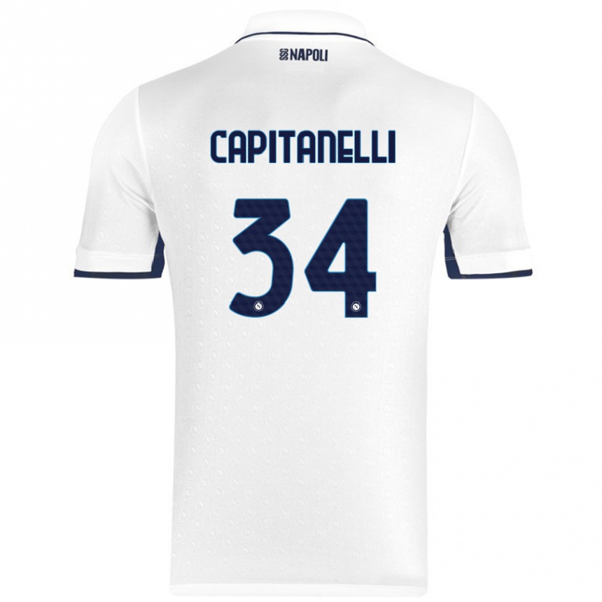 Kids Football Ilaria Capitanelli #34 White Royal Blue Away Jersey 2024/25 T-Shirt