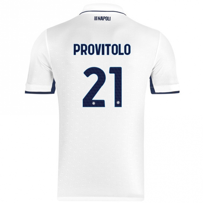 Kids Football Vincenzo Provitolo #21 White Royal Blue Away Jersey 2024/25 T-Shirt