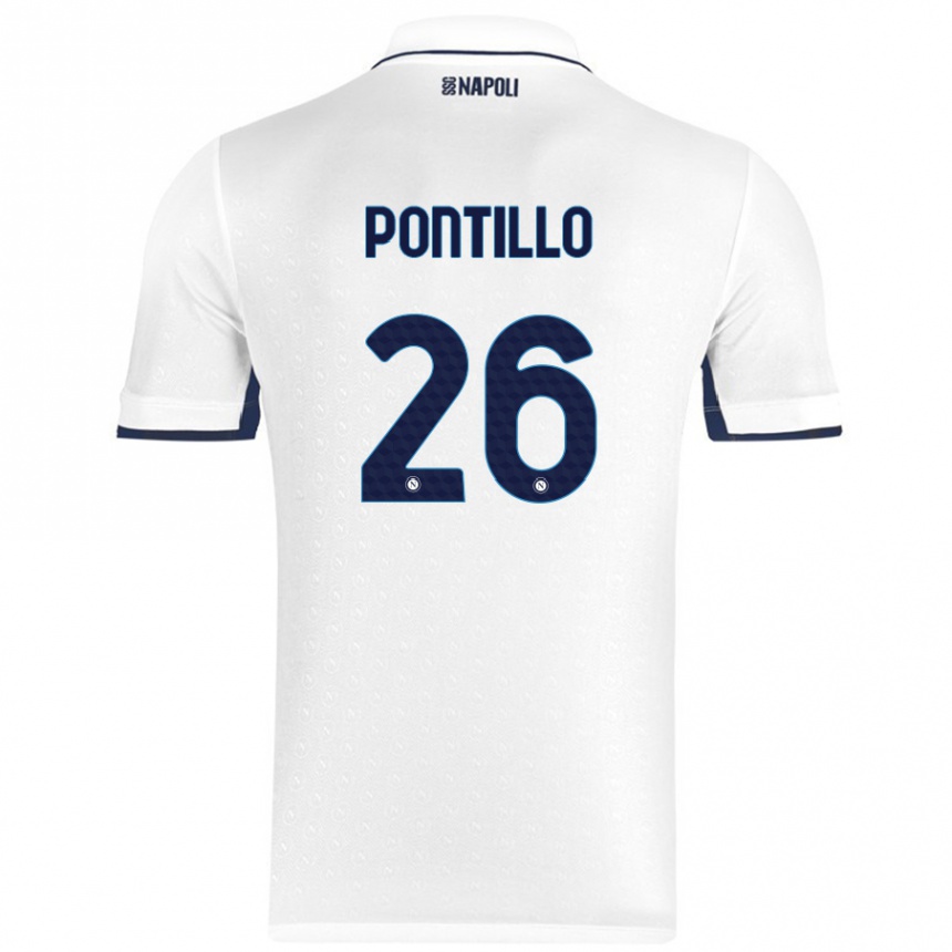 Kids Football Pasquale Pontillo #26 White Royal Blue Away Jersey 2024/25 T-Shirt