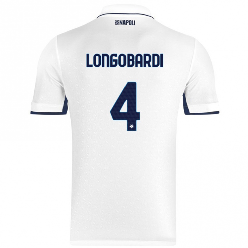 Kids Football Salvatore Longobardi #4 White Royal Blue Away Jersey 2024/25 T-Shirt