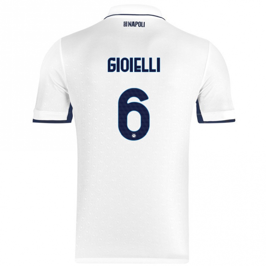 Kids Football Francesco Pio Gioielli #6 White Royal Blue Away Jersey 2024/25 T-Shirt