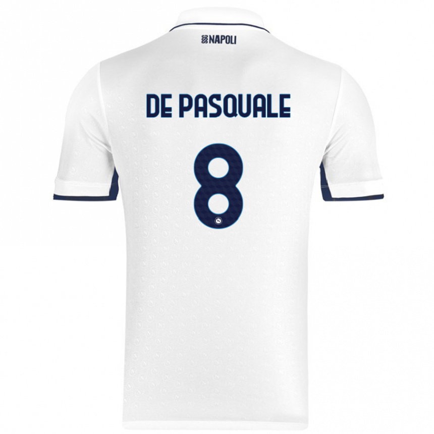 Kids Football Dylan De Pasquale #8 White Royal Blue Away Jersey 2024/25 T-Shirt