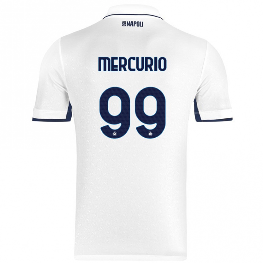 Kids Football Giovanni Mercurio #99 White Royal Blue Away Jersey 2024/25 T-Shirt