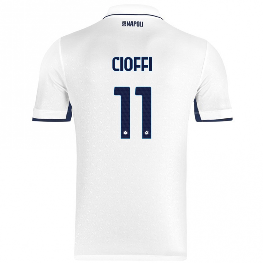 Kids Football Antonio Cioffi #11 White Royal Blue Away Jersey 2024/25 T-Shirt