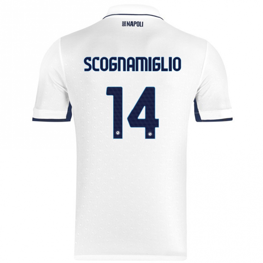 Kids Football Fabio Scognamiglio #14 White Royal Blue Away Jersey 2024/25 T-Shirt