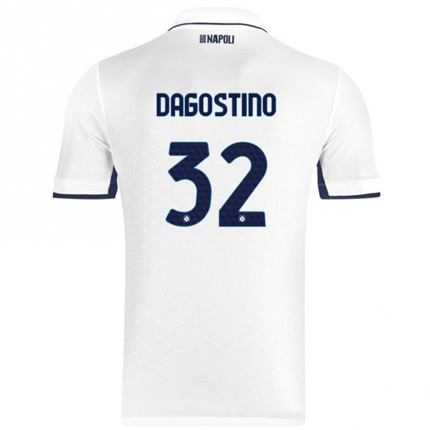 Kids Football Giuseppe Dagostino #32 White Royal Blue Away Jersey 2024/25 T-Shirt