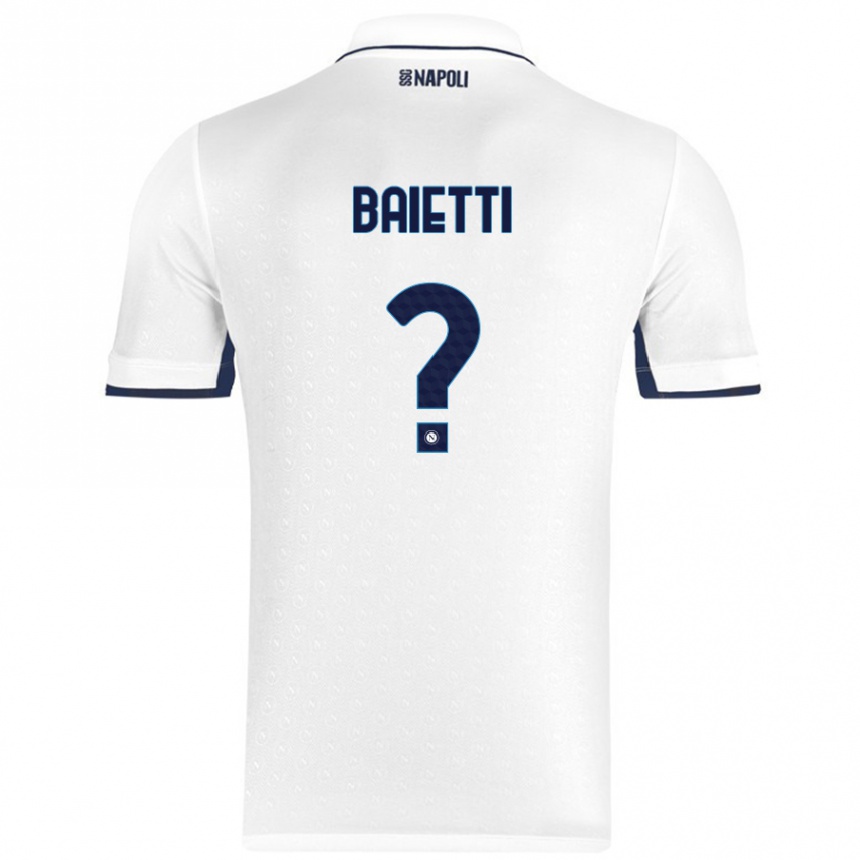 Kids Football Francesco Baietti #0 White Royal Blue Away Jersey 2024/25 T-Shirt