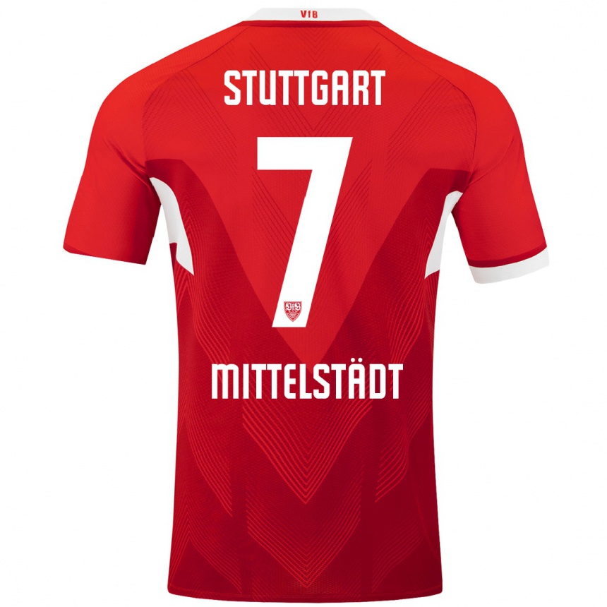 Kids Football Maximilian Mittelstädt #7 Red White Away Jersey 2024/25 T-Shirt