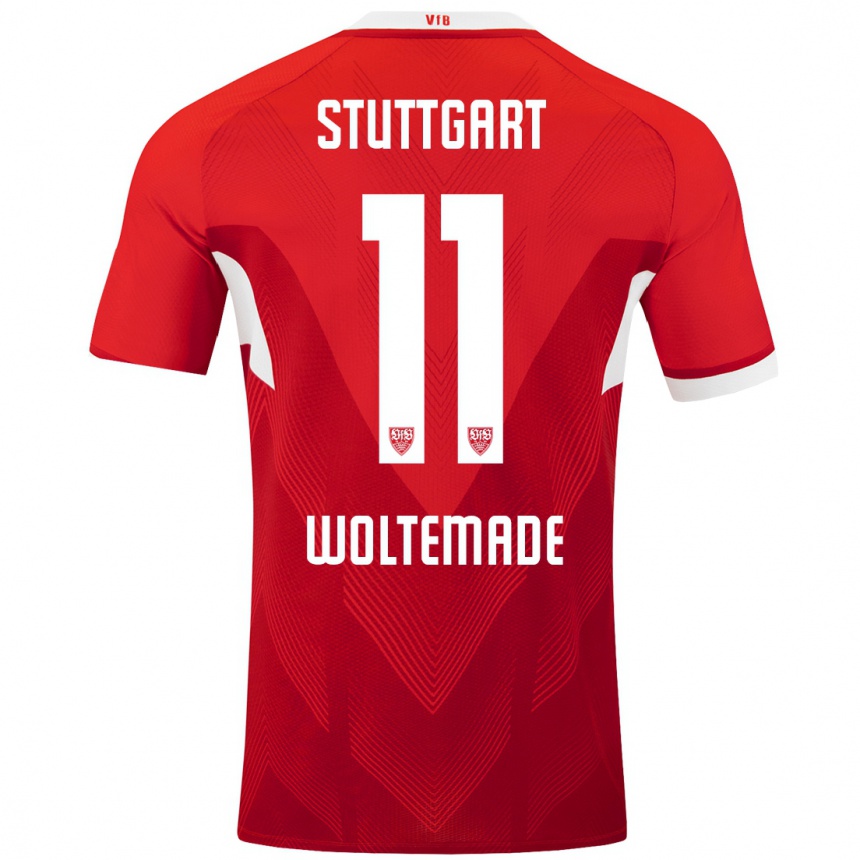 Kids Football Nick Woltemade #11 Red White Away Jersey 2024/25 T-Shirt