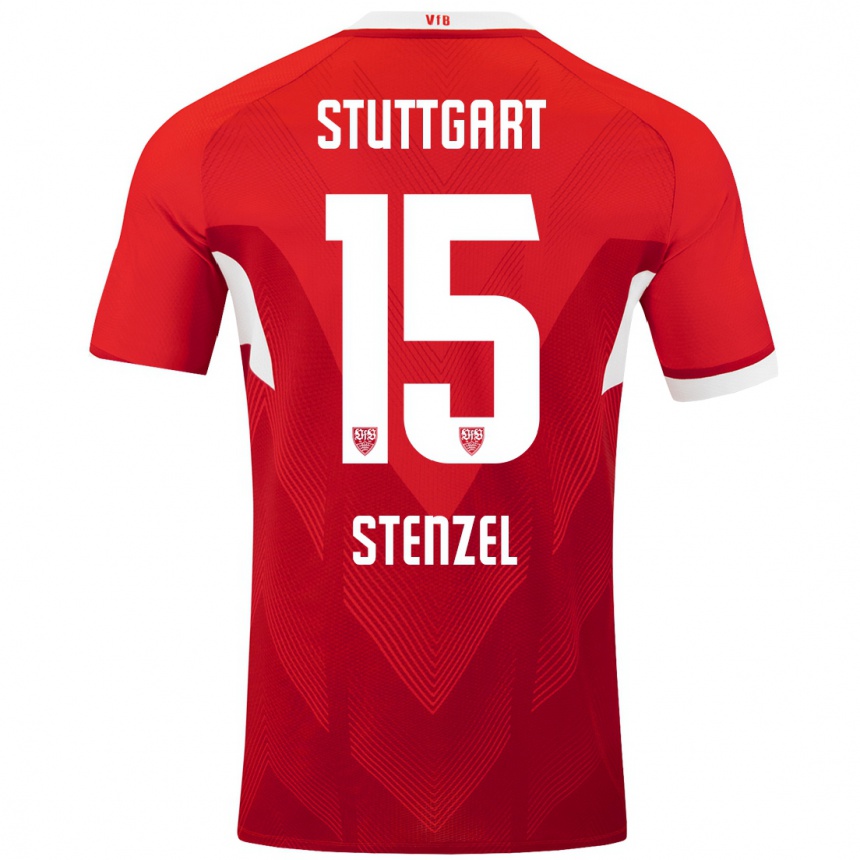 Kids Football Pascal Stenzel #15 Red White Away Jersey 2024/25 T-Shirt