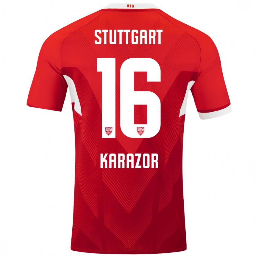 Kids Football Atakan Karazor #16 Red White Away Jersey 2024/25 T-Shirt