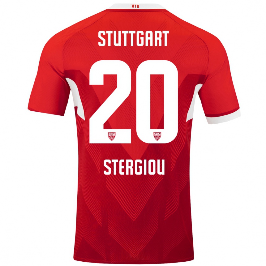 Kids Football Leonidas Stergiou #20 Red White Away Jersey 2024/25 T-Shirt