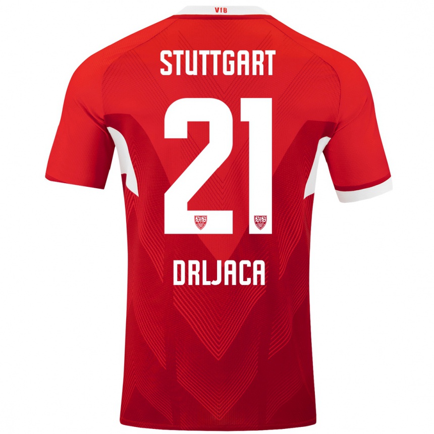 Kids Football Stefan Drljaca #21 Red White Away Jersey 2024/25 T-Shirt